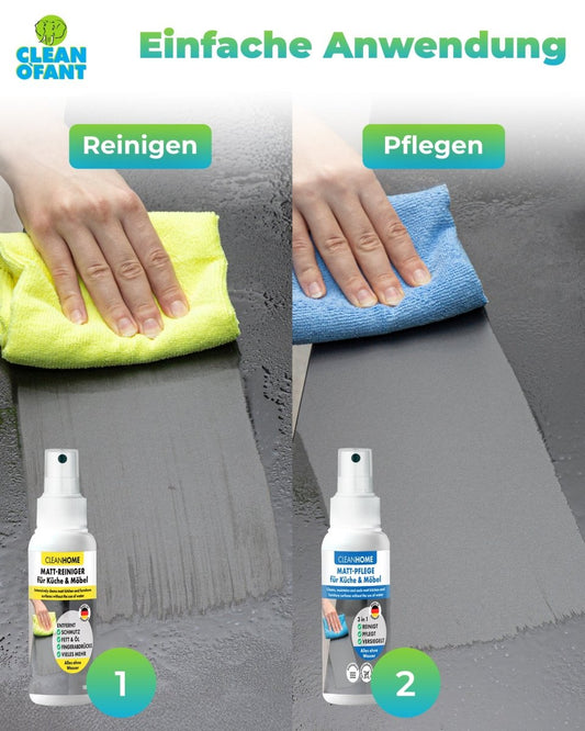 CLEANHOME Matt - SAUBER + Matt - PFLEGE - SET für matte Küchen - und Möbelfronten - CLEANPRODUCTS