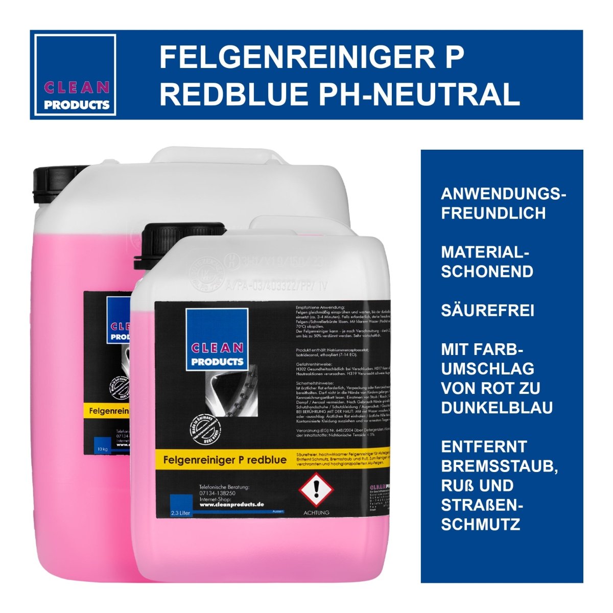 Felgenreiniger P redblue - Säurefrei mit Farbumschlag - 10 Liter - CLEANPRODUCTS