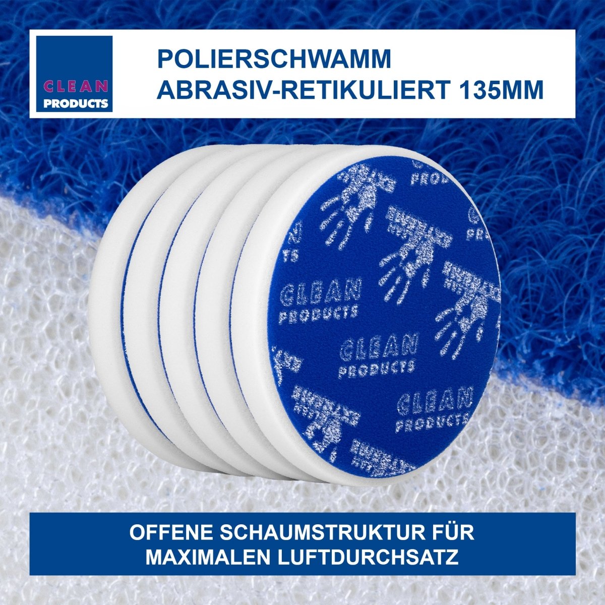 Polierschwamm super-abrasiv-retikuliert Weiß 135 mm - 5 Stück - CLEANPRODUCTS
