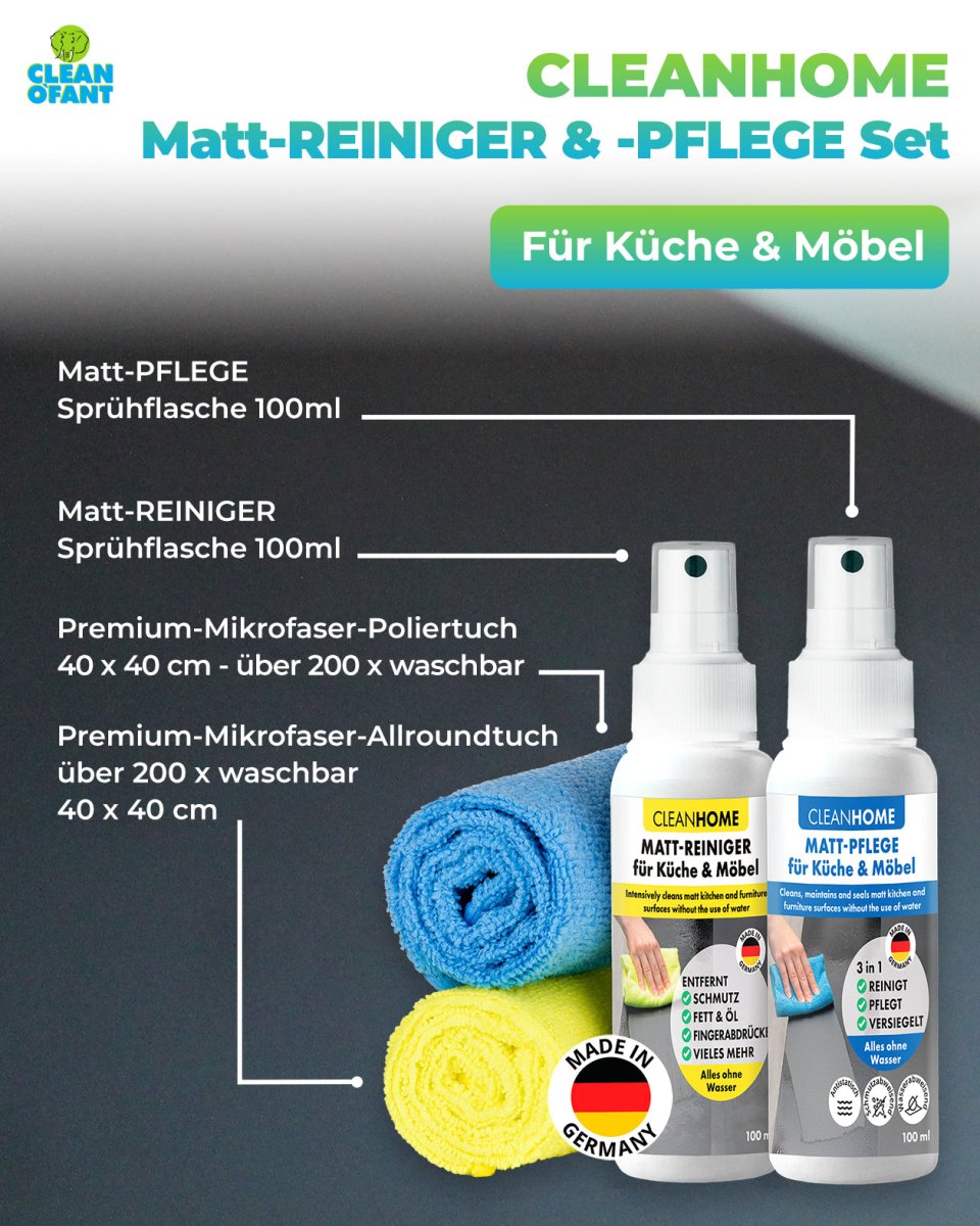 CLEANHOME Matt - SAUBER + Matt - PFLEGE - SET für matte Küchen - und Möbelfronten - CLEANPRODUCTS