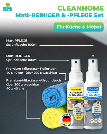CLEANHOME Matt - SAUBER + Matt - PFLEGE - SET für matte Küchen - und Möbelfronten - CLEANPRODUCTS