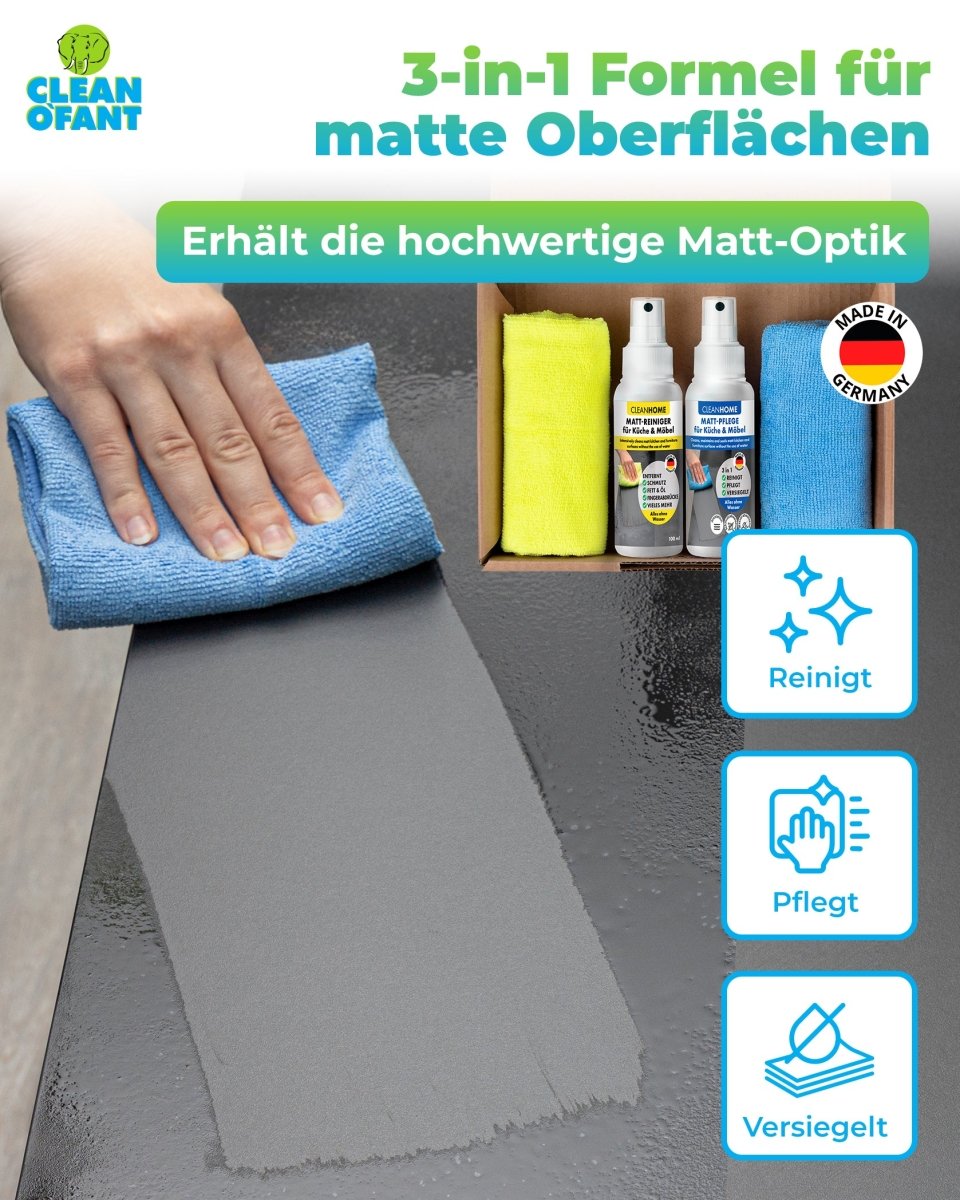 CLEANHOME Matt - SAUBER + Matt - PFLEGE - SET für matte Küchen - und Möbelfronten - CLEANPRODUCTS