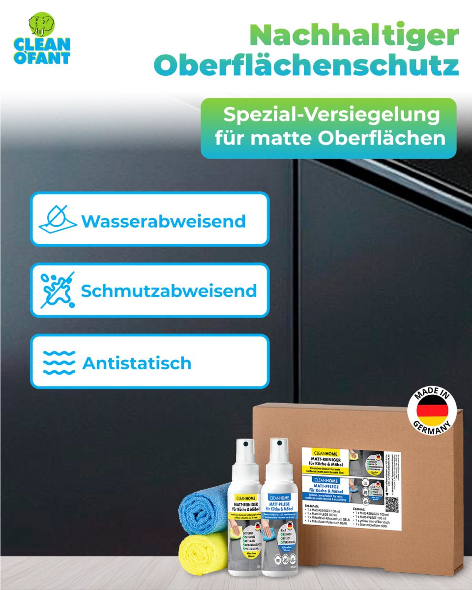 CLEANHOME Matt - SAUBER + Matt - PFLEGE - SET für matte Küchen - und Möbelfronten - CLEANPRODUCTS