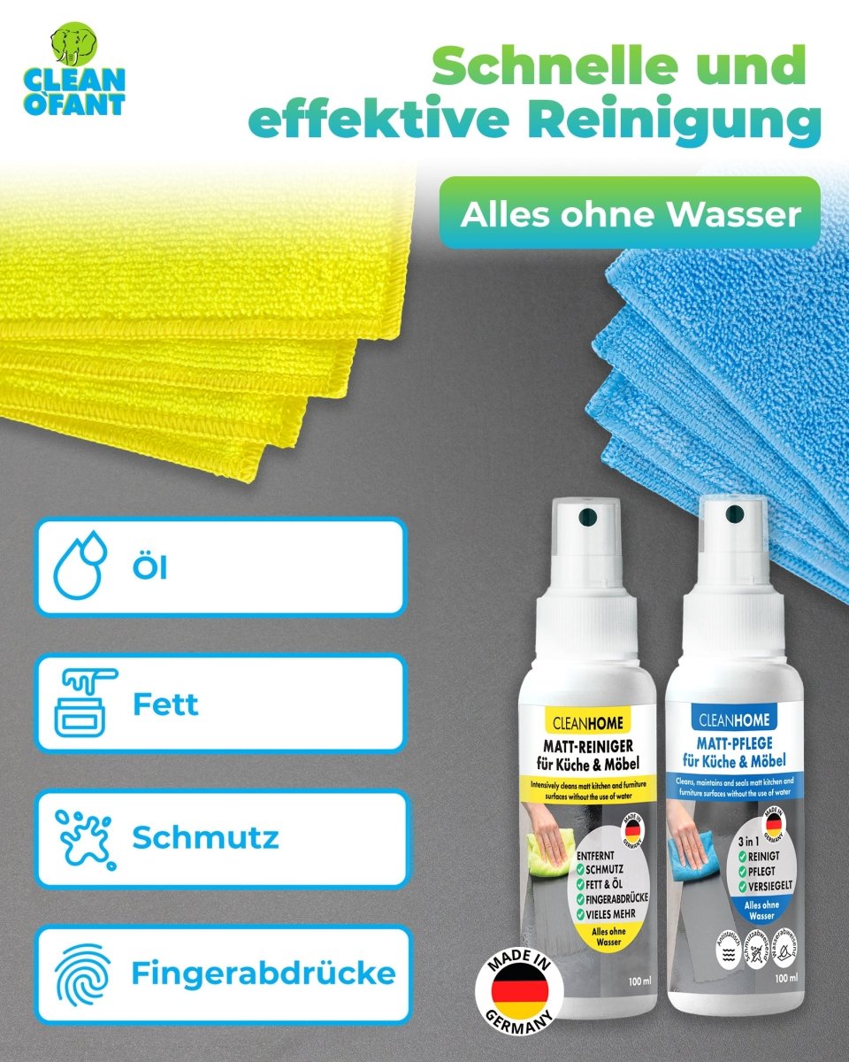 CLEANHOME Matt - SAUBER + Matt - PFLEGE - SET für matte Küchen - und Möbelfronten - CLEANPRODUCTS