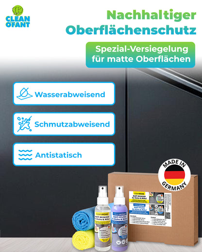 CLEANHOME Matt-SAUBER + Matt-PFLEGE-SET für matte Küchen- und Möbelfronten entfernt schnell & einfach Schmutz, Fett, Öl, Fingerabdrücke - reinigt, pflegt und versiegelt und erhält den hochwertigen Matt-Effekt