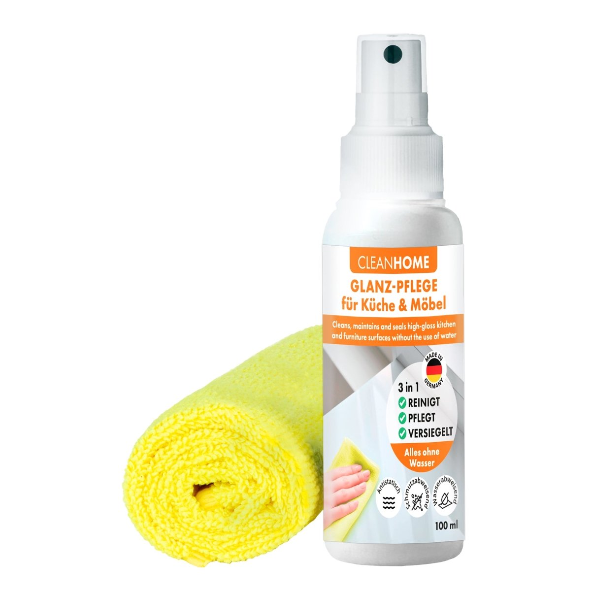 CLEANHOME UniQuick SAUBER+PFLEGE - SET für glänzende Küchen - und Möbel - Oberflächen - CLEANPRODUCTS