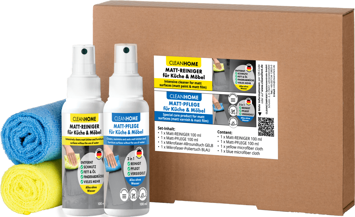 CLEANHOME Matt - SAUBER + Matt - PFLEGE - SET für matte Küchen - und Möbelfronten - CLEANPRODUCTS