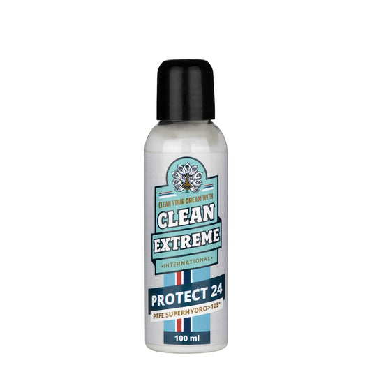 PROTECT 24 Versiegelungs - Emulsion Lack & Folie - PTFE - Technologie 100 ml Flasche SUNUY, rund, klar/transparent, PET, 24/410 + Schraub - Verschluss schwarz, PP, 24/410, mit Spritzeinsatz, klar/transparent, (Private Label), ohne Etikett - CLEANPRODUCTS