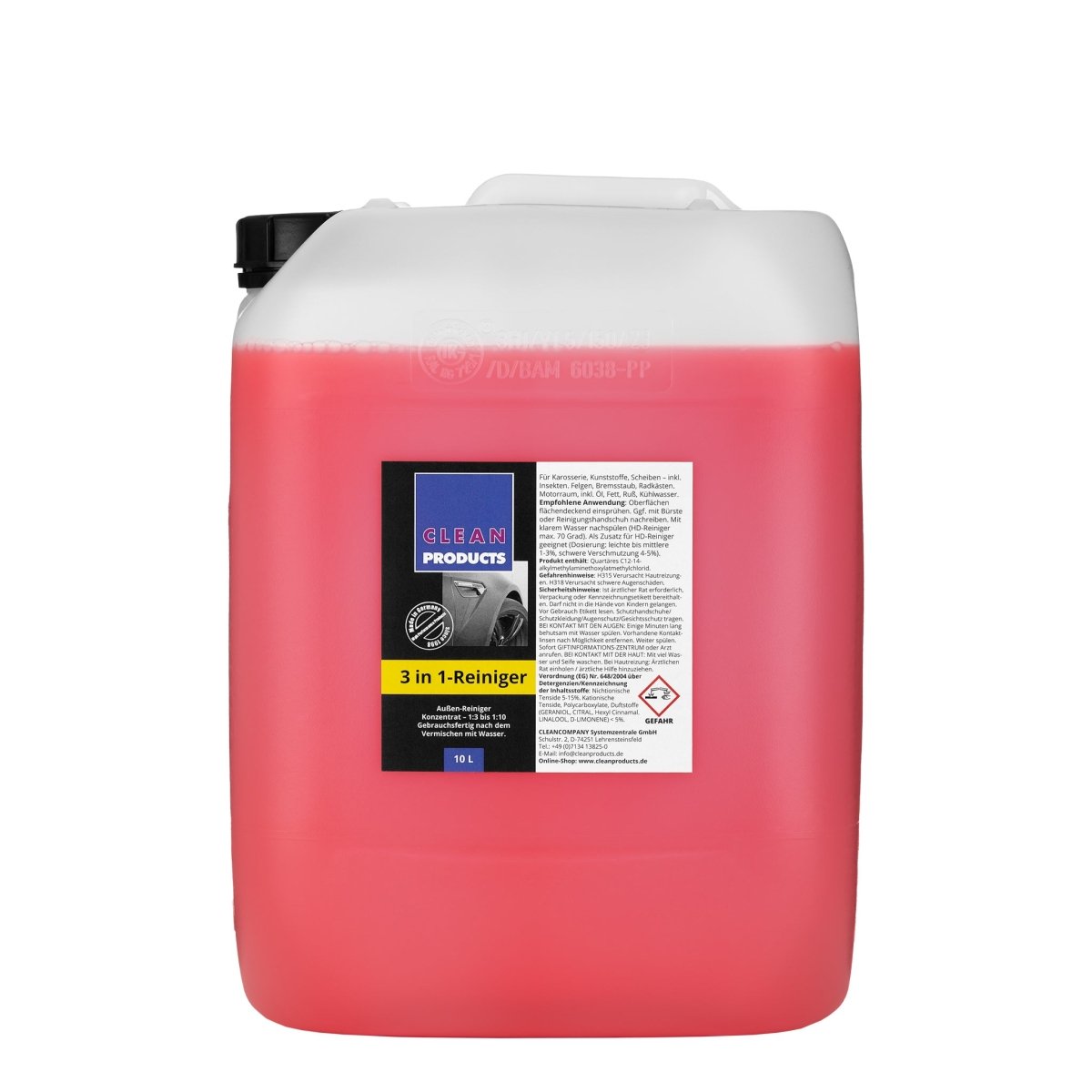 Set Fahrzeug-Außen-Reiniger 3 in 1 (10 kg Konzentrat) + Pumpsprühflasche Profi A 1,4 Liter (Düse verstellbar) - CLEANPRODUCTS