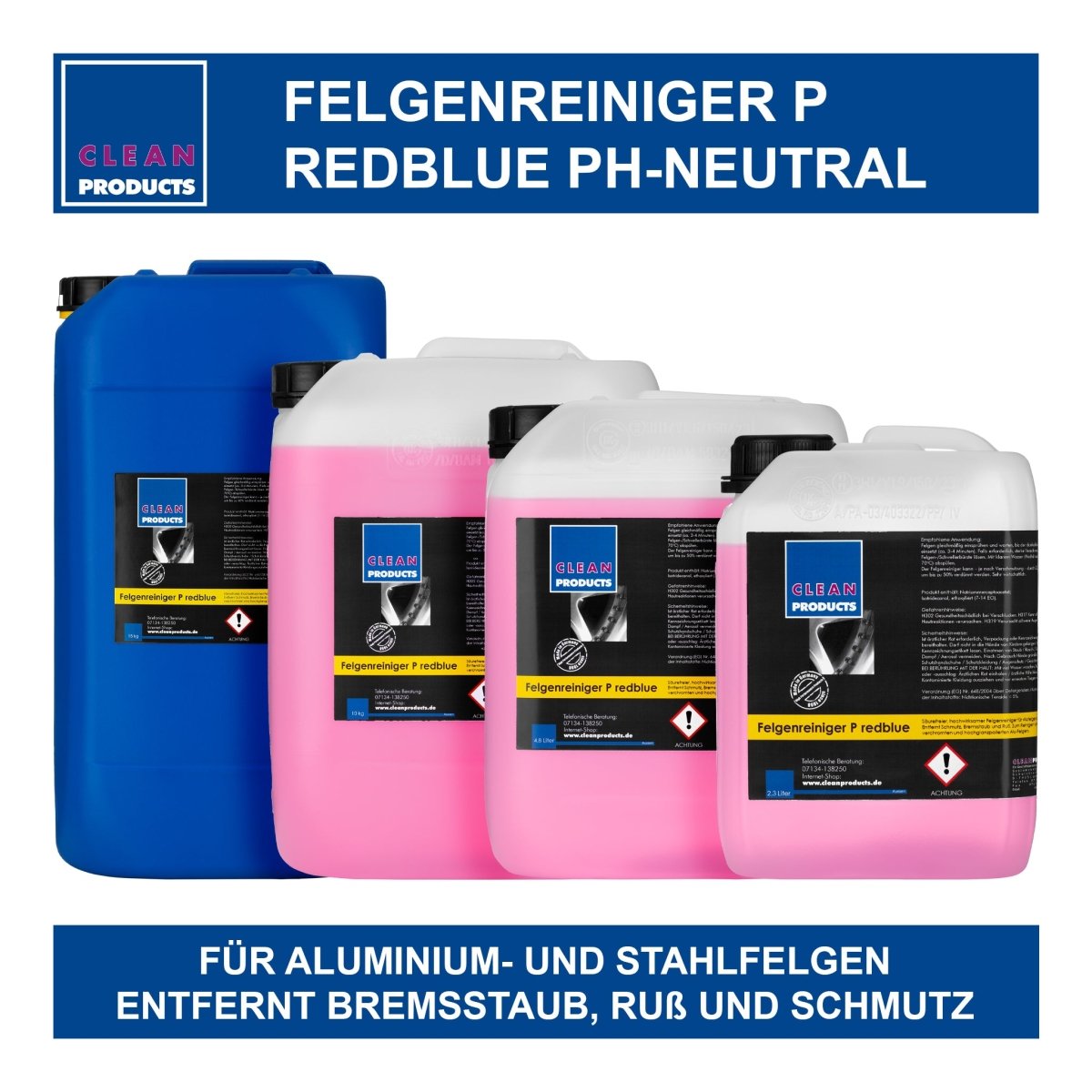 Felgenreiniger P redblue - Säurefrei mit Farbumschlag - 15 Liter - CLEANPRODUCTS