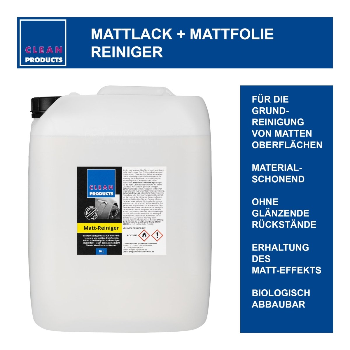 Mattlack + Mattfolie Reiniger - 10 Liter - CLEANPRODUCTS